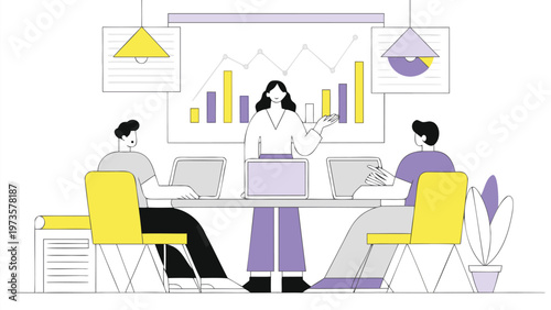 Business team, office meeting, people working, collaboration, teamwork, flat design, vector illustration