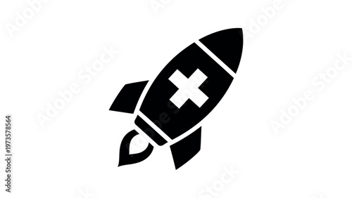 Black rocket with medical cross symbol