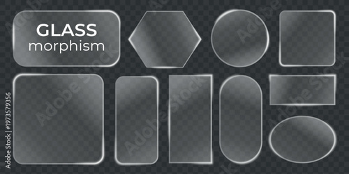 Assortment of glass shapes and forms a collection of transparent glass pieces in various geometries