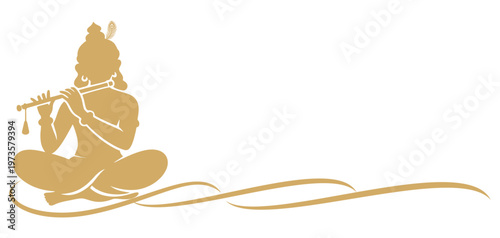 Vector silhouette illustration of Lord Krishna carrying his flute