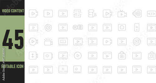 Video Content Icon Set. Editable Line Icons. Vector Illustration.