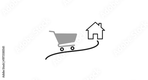 Shopping cart leading to a house.