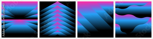 Futuristic abstract background set with neon blue and pink gradients, geometric perspective lines, and synthwave vibes. minimal vector background design