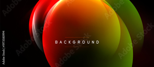 Abstract vibrant layers create dynamic visual effect. Red, orange, green hues blend seamlessly. Text reads BACKGROUND. Modern design element.