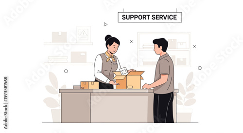 Customer Service Representative Helping Client With Package at Support Desk