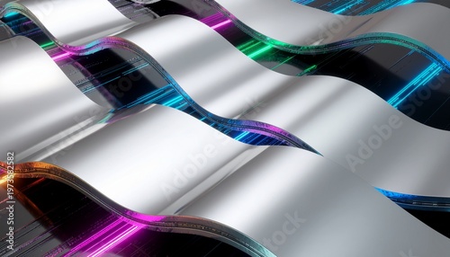 Iridescent metallic waves with neon reflective gradient surfaces