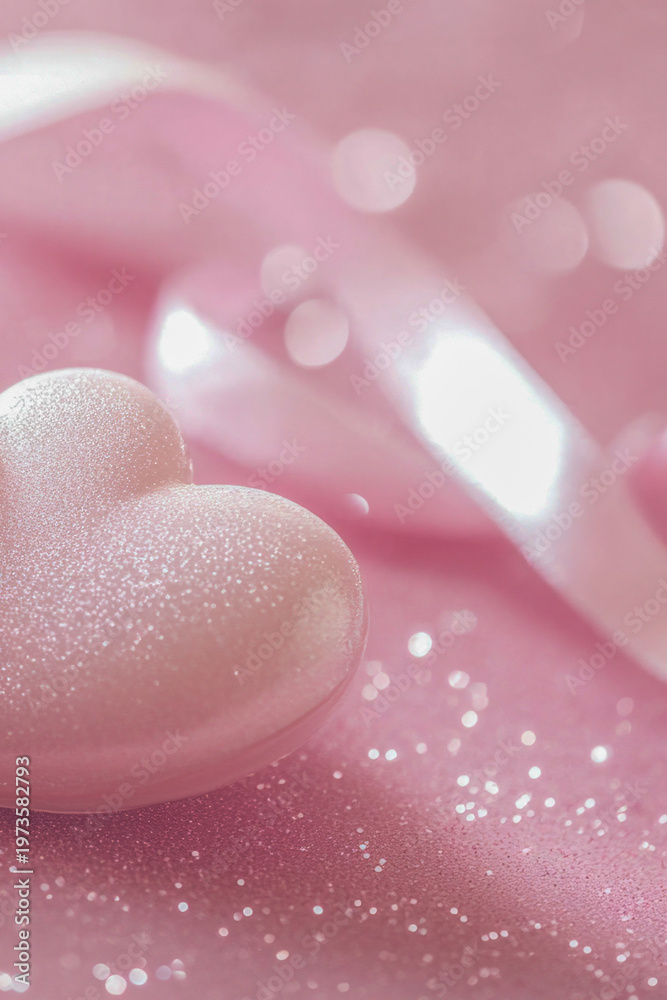 Fototapeta premium Two heart-shaped sponges on a pink background for cosmetic or craft use. vertical frame