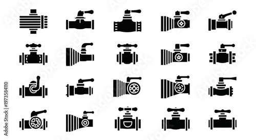 Black sound mixer icons, audio equipment symbols, music studio graphics, soundboard vector set