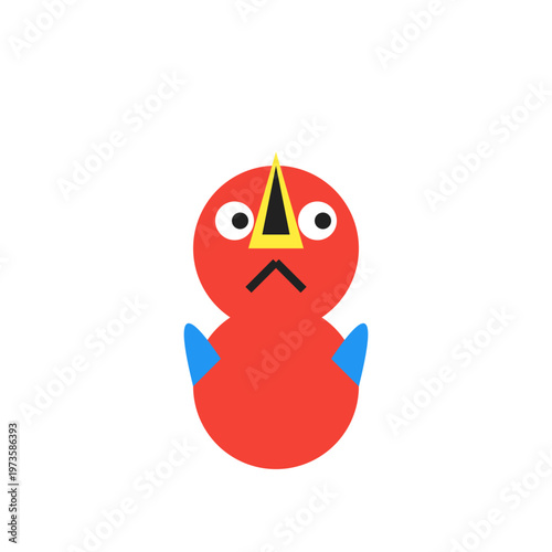A frowning cartoon bird with a yellow beak looks sad on a white background