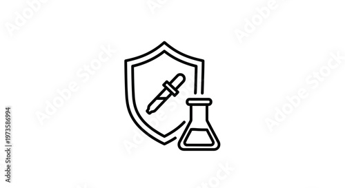 Chemical protection shield icon with dropper and flask, laboratory safety concept
