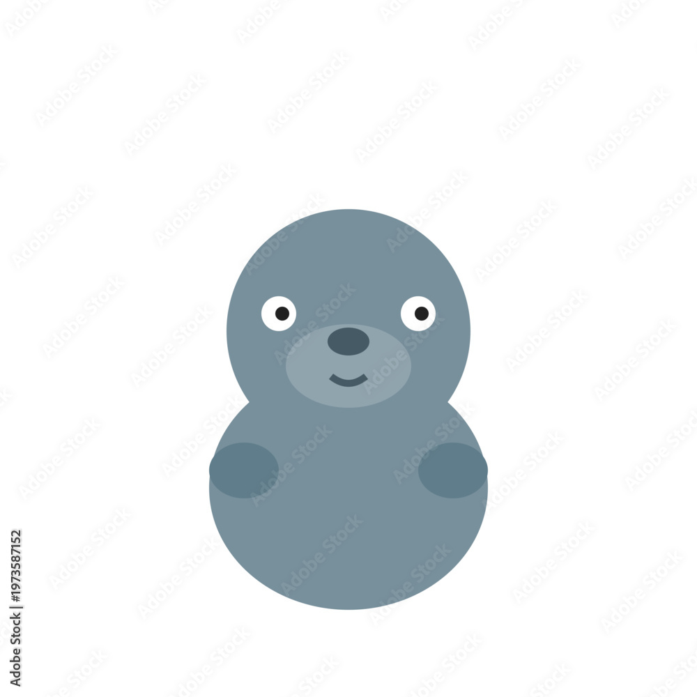 Fototapeta premium A smiling cartoon seal faces forward on a white background with its body and head visible