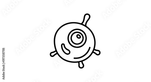 Cute Cartoon One Eyed Monster, Alien, Microbe, Icon, Vector Illustration