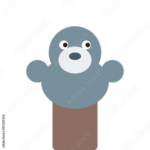 A cute cartoon seal puppet on a brown stick