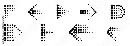 Collection of black dotted arrows in various directions, symbolizing direction and progress