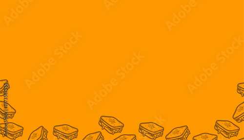 Sandwich Pattern Design. Frame Grilled Food Illustration Style. Layered Bread Filling Motif. Handdrawn Fast Food Pattern. Background For Packaging Textile.