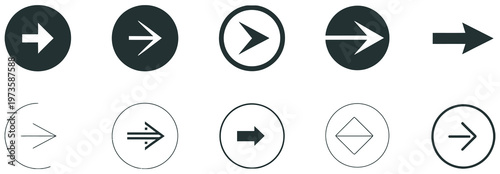 Collection of diverse arrow icons in various styles and shapes for navigation and direction.