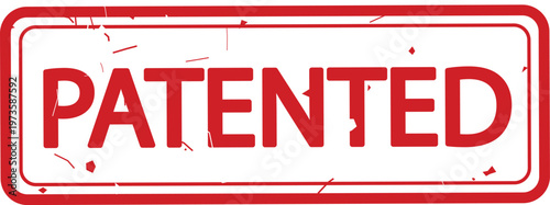 Vector patented stamp seal with distressed red ink on white background for product protection and intellectual property concepts