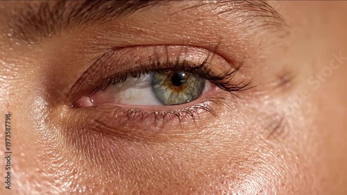 Extreme closeup of beautiful woman eyes with freckles skin natural beauty skincare and soft lighting	