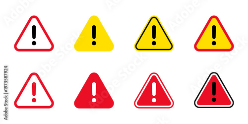 Danger or Warning symbol set. Exclamation mark warning signs, caution signs stock illustration
