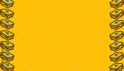 Sandwich Pattern Design. Frame Grilled Food Illustration Style. Layered Bread Filling Motif. Handdrawn Fast Food Pattern. Background For Packaging Textile.