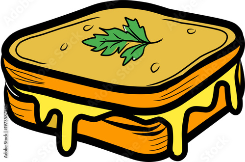 Doodle Sandwich Design. Grilled Food Illustration Style. Layered Bread Filling. 