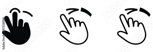 Vector icon set showing a two-finger swipe gesture moving right across a digital interface, useful for multi-touch instructions.