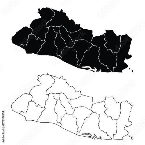 El Salvador map outline and silhouette with internal divisions