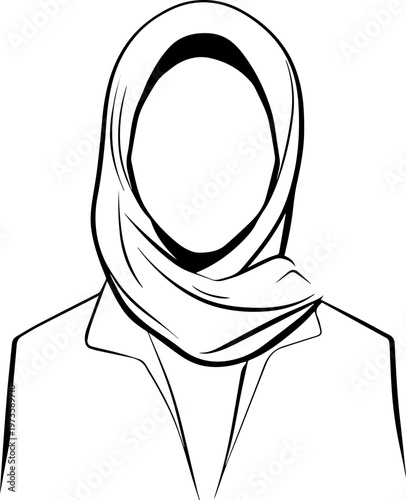Hand Drawn Beautiful Female Doctor Wearing Hijab Black and White Illustration in Minimal Line Art Style Design
