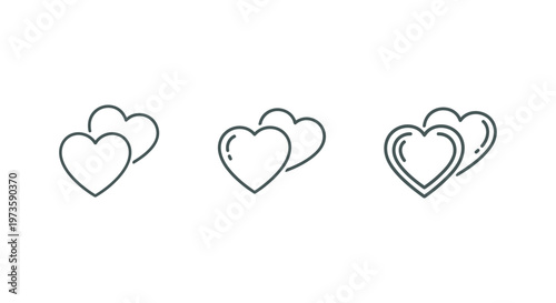 two hearts love icon vector illustration set in varying line art styles symbolizing connection and romance for valentines day