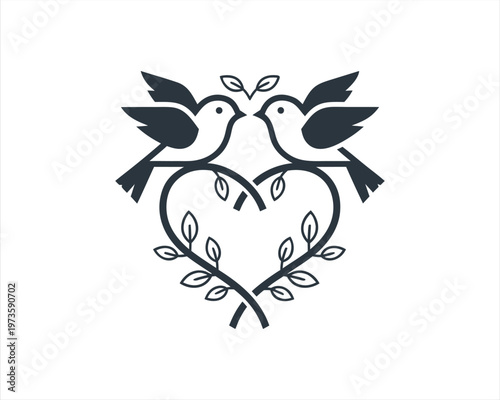 Peace Doves Heart Icon Black Vector Illustration