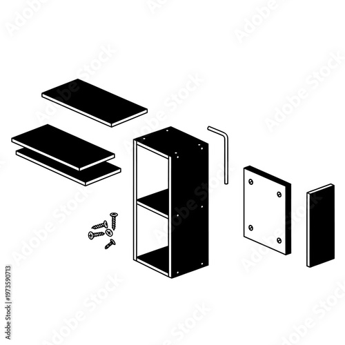 assembly furniture exploded view of flat-pack modular cabinet showcasing home improvement and diy installation process