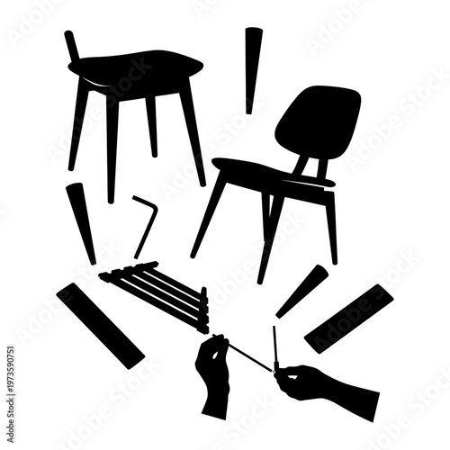 furniture assembly hands build diy flat pack furniture with tools illustrating the process of home improvement and self-assembly.