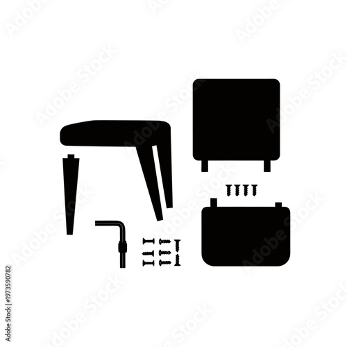 furniture assembly of flat pack furniture showing parts and tools for do it yourself home improvement