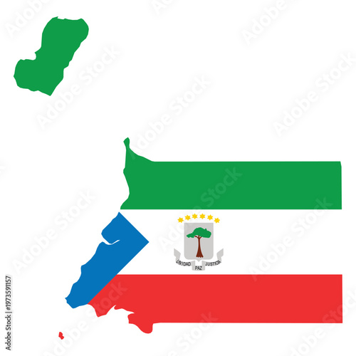 Map of Equatorial Guinea with National Flag Colors and Coat of Arms
