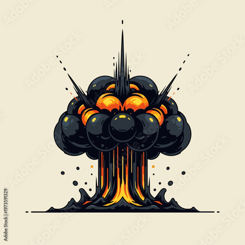 a dynamic stylized illustration of a powerful explosion and energy burst with vibrant fire and black smoke ideal for graphic design and comic art