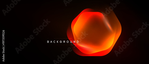 Abstract hexagon shape glows warmly against dark background. Modern design element, vibrant colors, simple geometry.