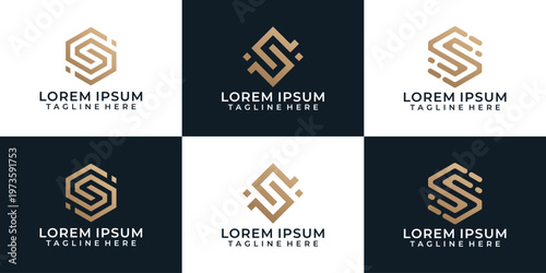 Set of luxury elegant modern letter s logo symbol with geometric shape