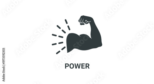 power and strength illustrated by a flexing bicep muscle with radiating lines symbolizing energy determination and fitness.