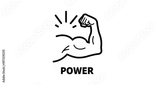 power and strength represented by a flexing arm icon on a white background symbolizing determination and motivation for fitness concepts.