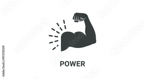 power and strength illustrated by a flexing muscular arm with radiating lines symbolizing energy and fitness concepts
