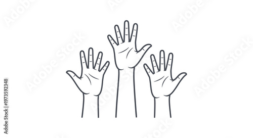 raised hands reaching up symbolizing participation volunteering and voting for education community and active engagement.