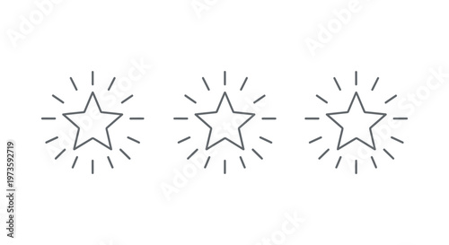 star rating and quality review concept with three sparkling outline stars symbolizing success and excellence achievement icon.