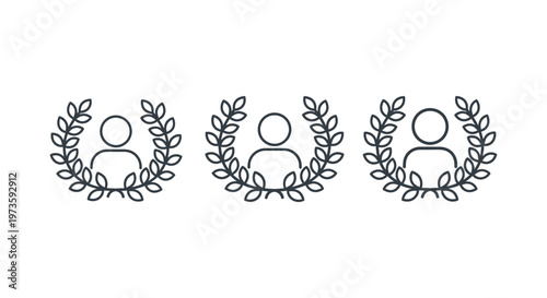 three winner icon images representing achievement excellence and best performance recognition ideal for award symbol branding.