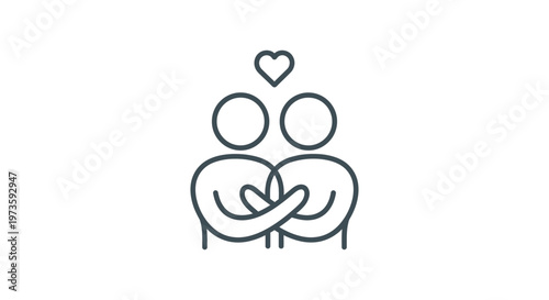two abstract people embracing with a heart icon above them symbolizing love partnership and emotional connection.