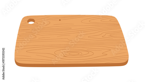 Rectangular wooden cutting board with a natural light grain texture and a hole for hanging on a white background.
