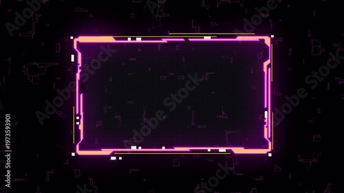 Futuristic Neon Frame Overlay Animation with Cyberpunk Glow, Digital Streaming Interface Loop