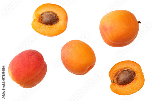 apricot fruits isolated on white background. clipping path