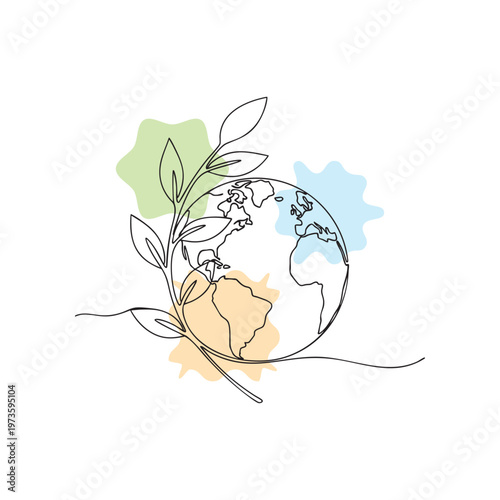 hand drawn earth with green leaves and water droplets illustration