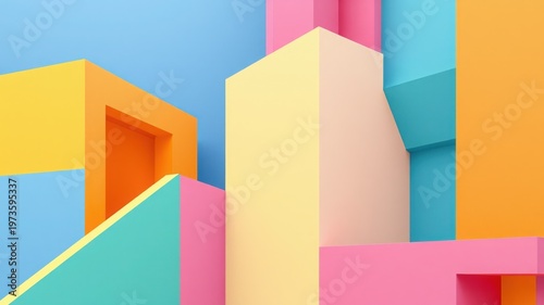 Colorful Abstract Geometric Shapes Background, Modern Architecture Concept