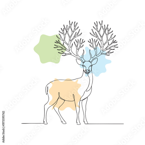 Minimalist reindeer illustration with geometric antlers on white background